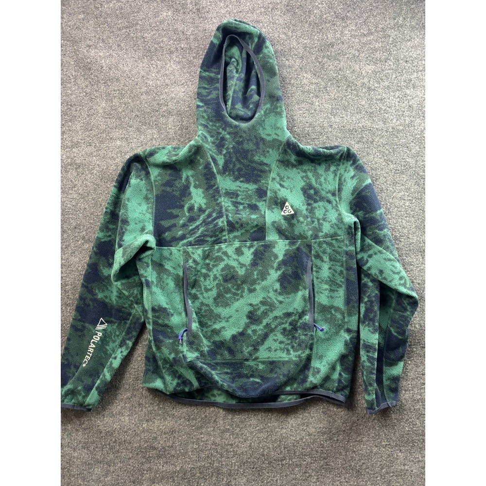 Nike ACG Polartec Hoodie Mens Medium Green Tie Dye Wolf Tree Fleece Pullover